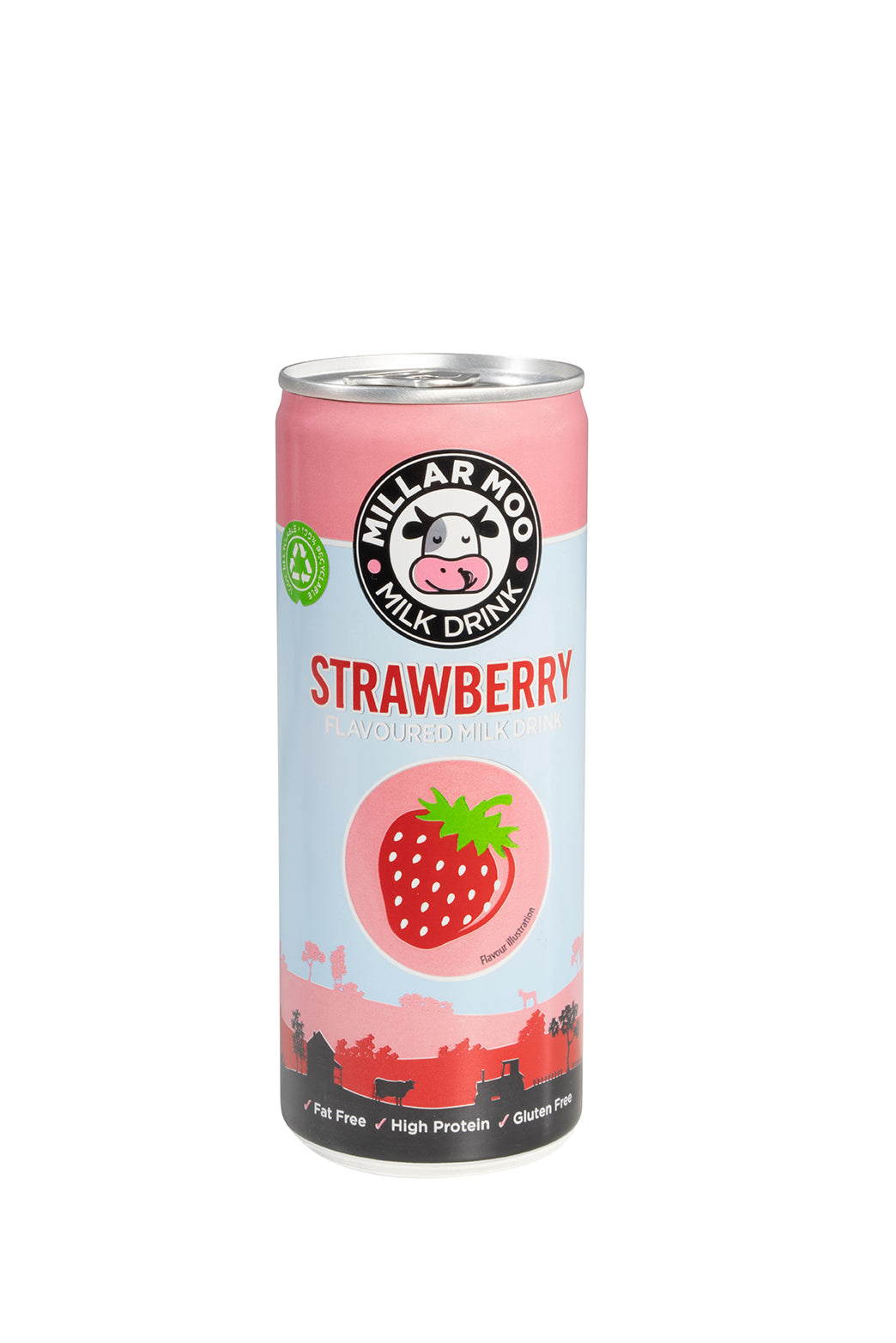 Millar Moo Crate of Strawberry Cans